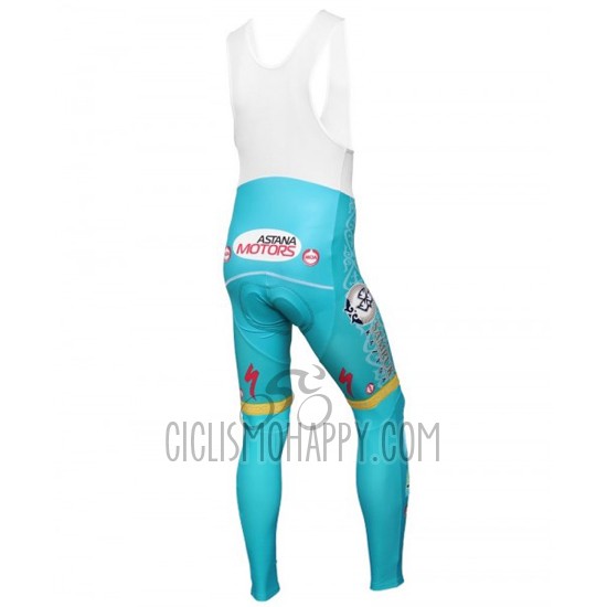 Astana Cycling Jersey Bib Tight 2016 Long Sleeve Light Blue and Yellow